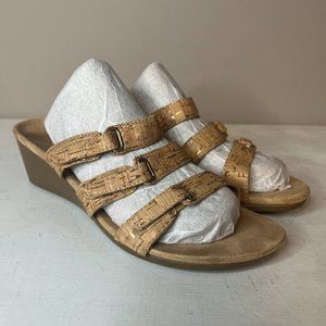 Vionic Light Brown Cork Look Strappy Wedge Sandals